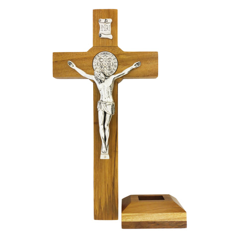 TEAK WOOD WALL AND TABLE ST. BENEDICT CRUCIFIX