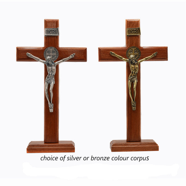 WOODEN ST. BENEDICT WALL/TABLE CRUCIFIX WITH REMOVABLE BASE