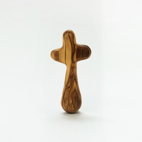 OLIVE WOOD HOLDING PALM CROSS FROM HOLY LAND