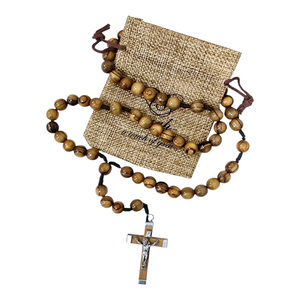 OLIVE WOOD CORDED ROSARY WITH METAL CORPUS