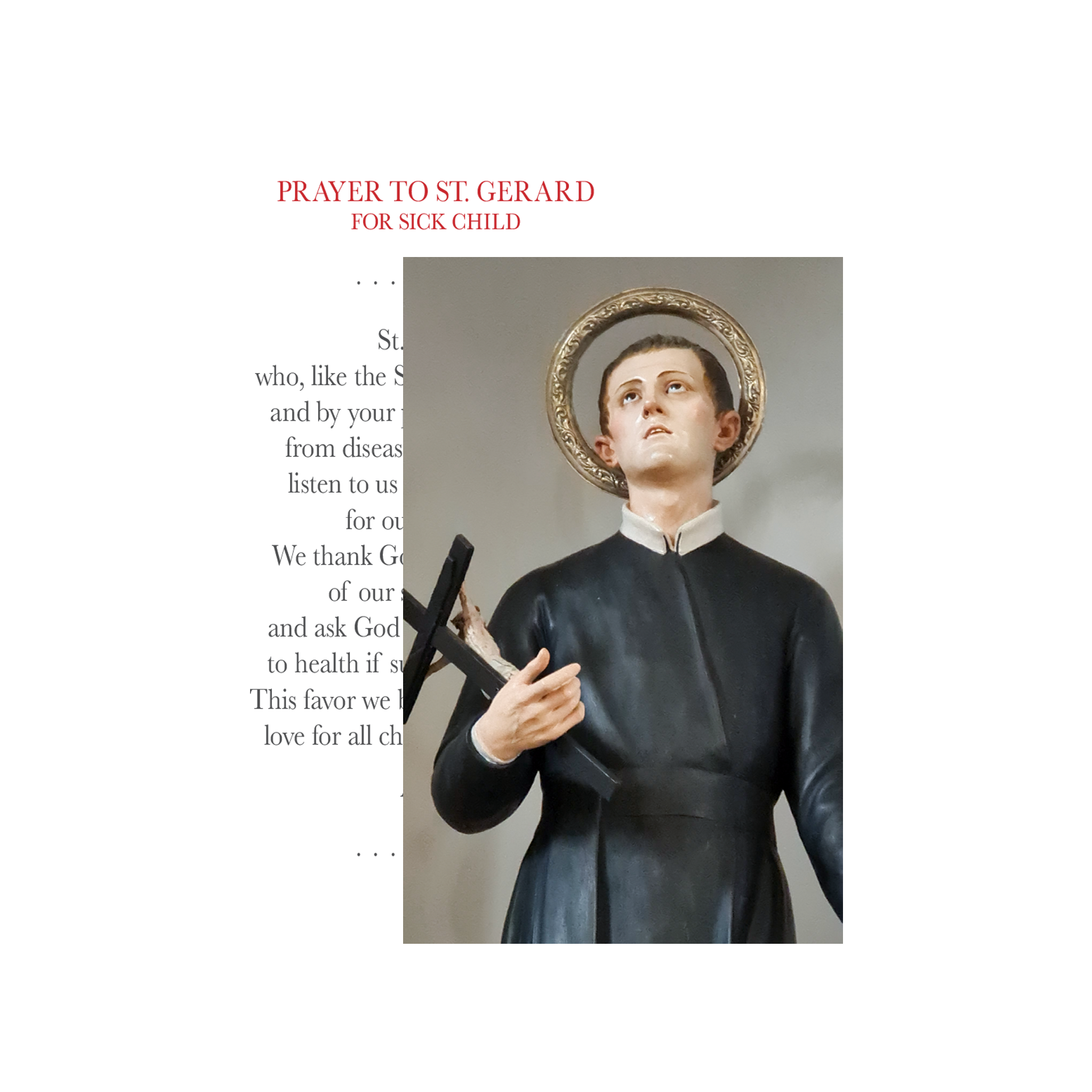 PRAYER CARD SAINT GERARD - FOR SICK CHILD