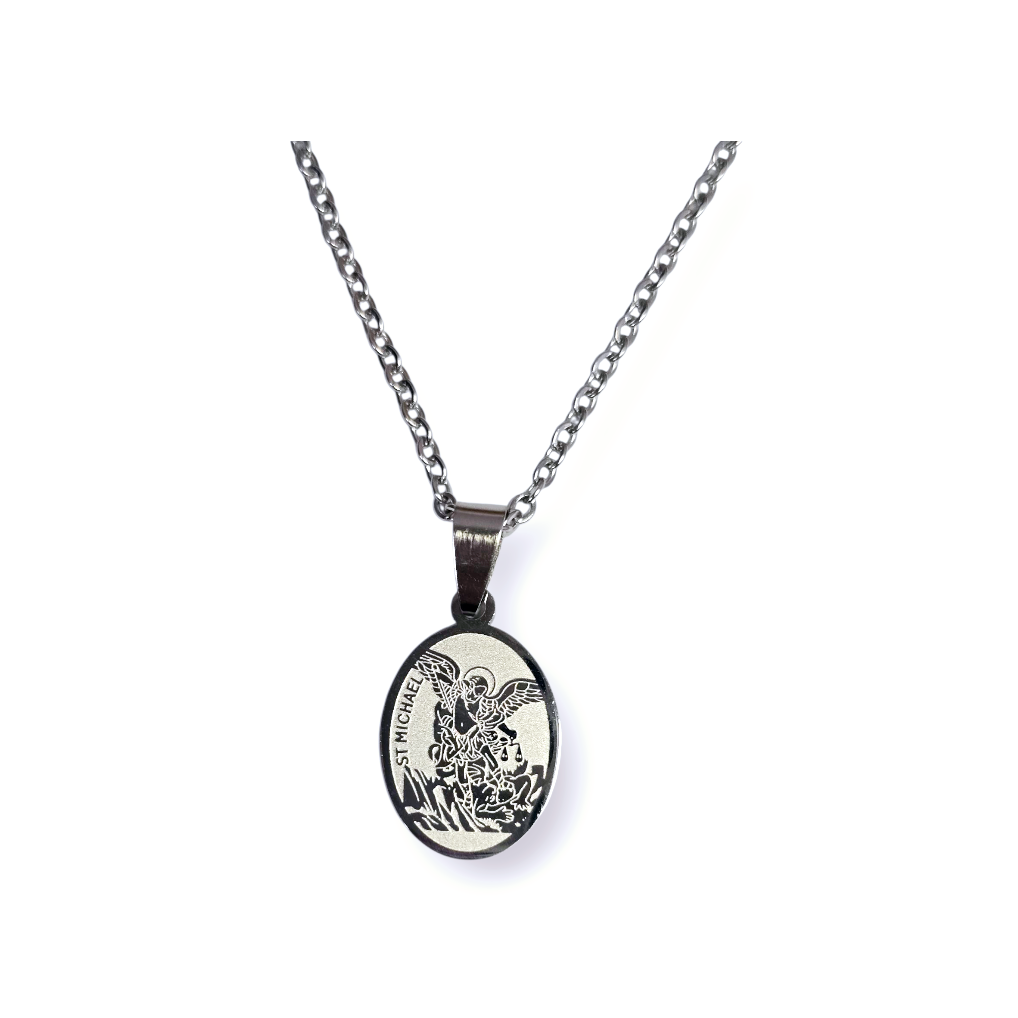 STAINLESS STEEL ST MICHAEL-GUARDIAN ANGEL NECKLACE