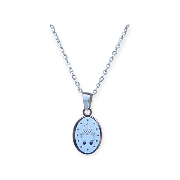 STAINLESS STEEL MIRACULOUS MEDAL PENDANT WITH CHAIN