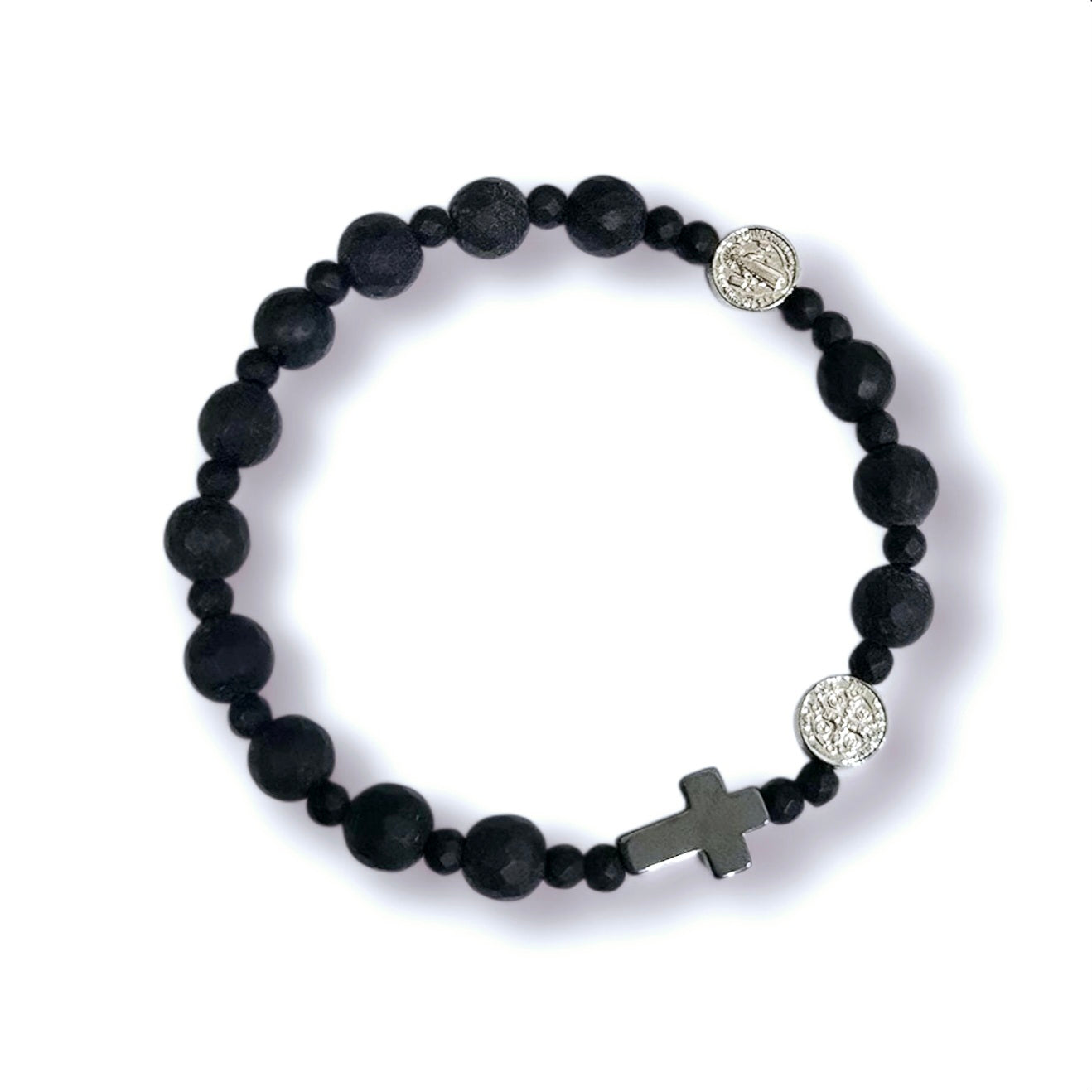 FACETED MATT ONYX ROSARY BRACELET - 8MM