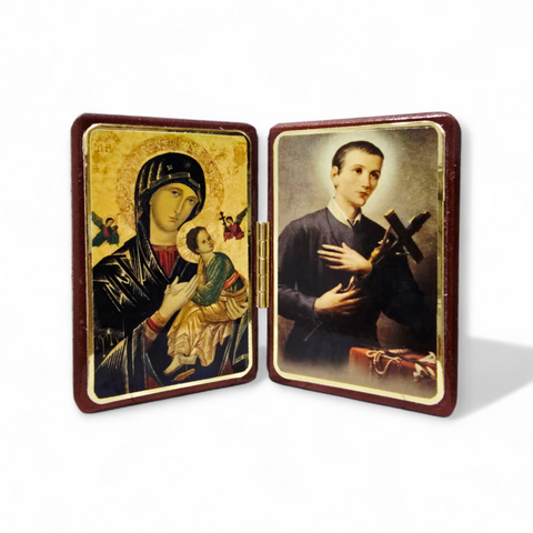 OUR MOTHER OF PERPETUAL HELP+SAINT GERARD MAJELLA WOODEN DIPTYCH