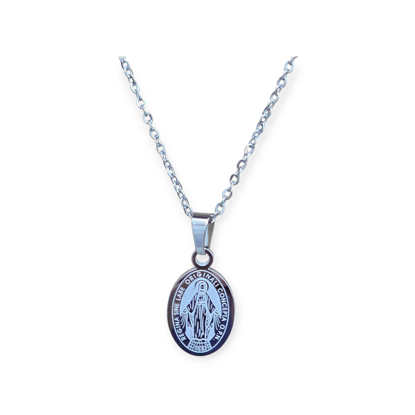 STAINLESS STEEL MIRACULOUS MEDAL PENDANT WITH CHAIN