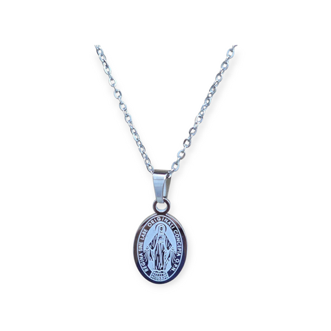 STAINLESS STEEL MIRACULOUS MEDAL PENDANT WITH CHAIN