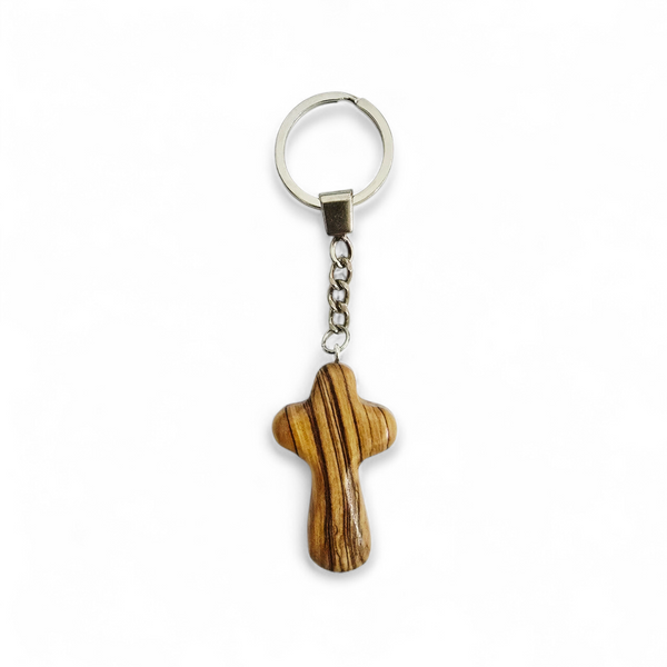 OLIVE WOOD COMFORT CROSS KEYCHAIN