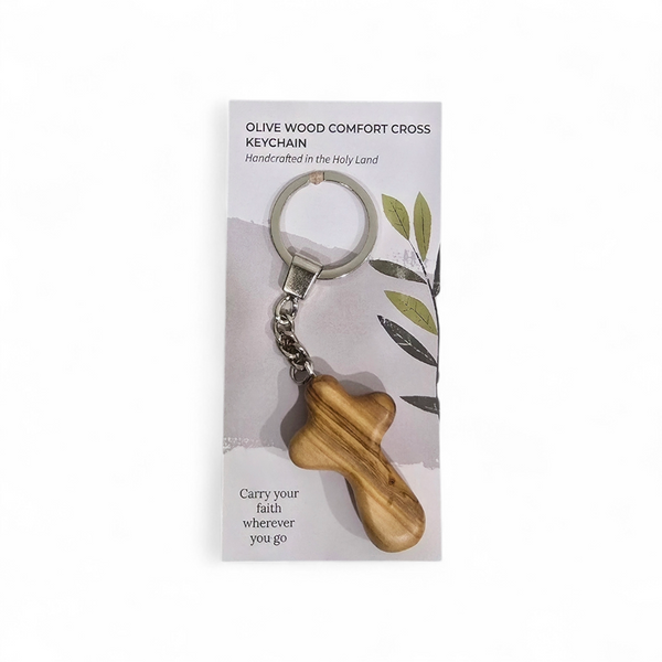 OLIVE WOOD COMFORT CROSS KEYCHAIN