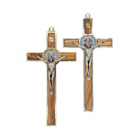 ST. BENEDICT WALL CRUCIFIX  WITH OLIVE WOOD INLAY - 20cm