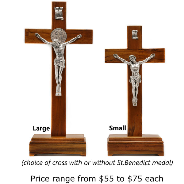 TEAK WOOD STANDING CRUCIFIX WITH DRAWER