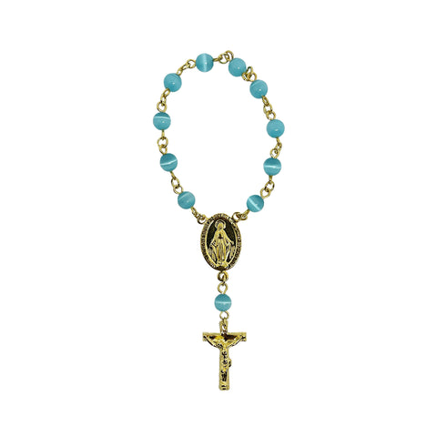 ONE DECADE BLUE CAT-EYE GOLD PLATED ROSARY