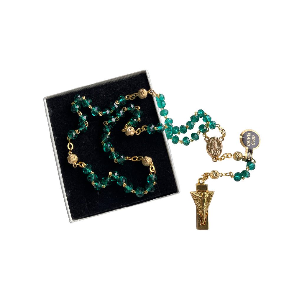 CRYSTAL & GOLD PLATED ROSARY OUR LADY OF FATIMA Alphonsus Liguori