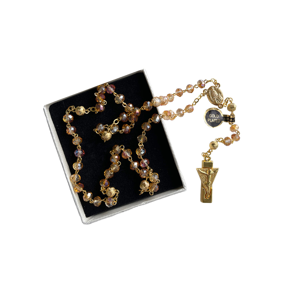 CRYSTAL & GOLD PLATED ROSARY OUR LADY OF FATIMA Alphonsus Liguori