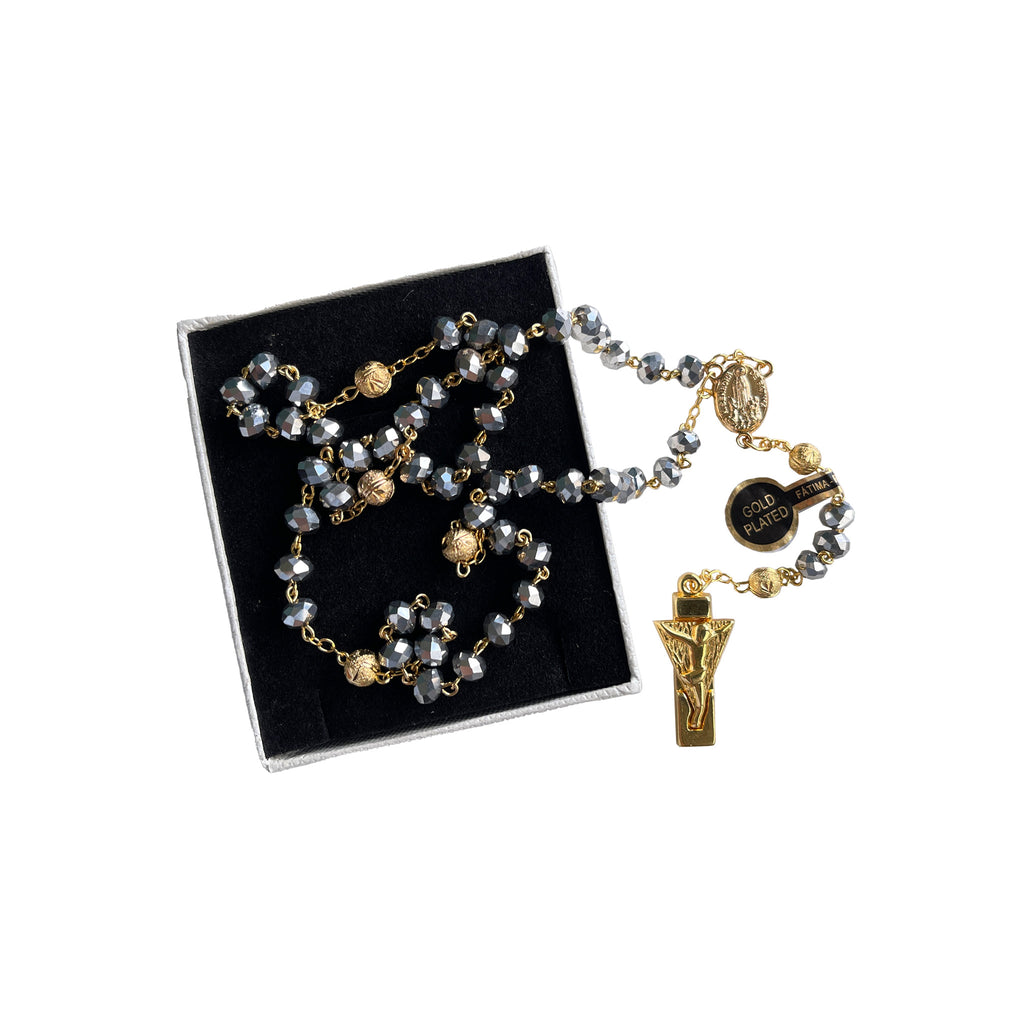 CRYSTAL & GOLD PLATED ROSARY OUR LADY OF FATIMA Alphonsus Liguori