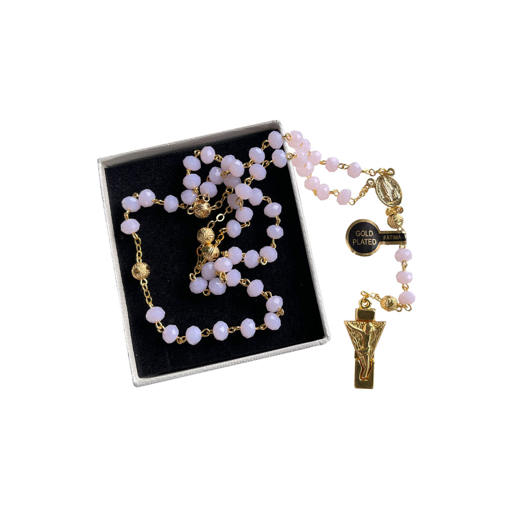 CRYSTAL & GOLD PLATED ROSARY OUR LADY OF FATIMA Alphonsus Liguori