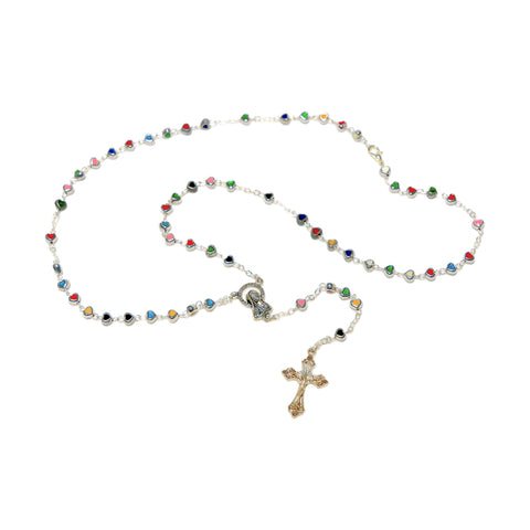 ROSARY NECKLACE (MULTI-COLORED HEARTS)