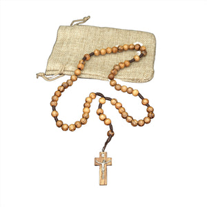 OLIVE WOOD CORDED ROSARY WITH METAL CORPUS