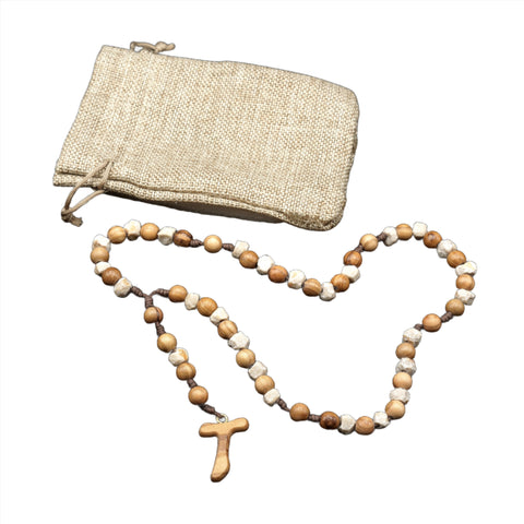 OLIVE WOOD & STONE CORDED ROSARY