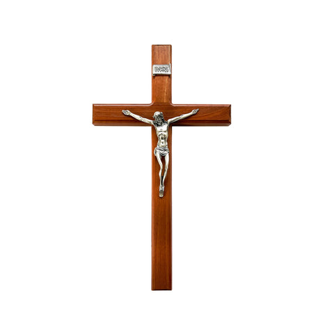 WOODEN WALL CRUCIFIX - 40CM (Silver Corpus)