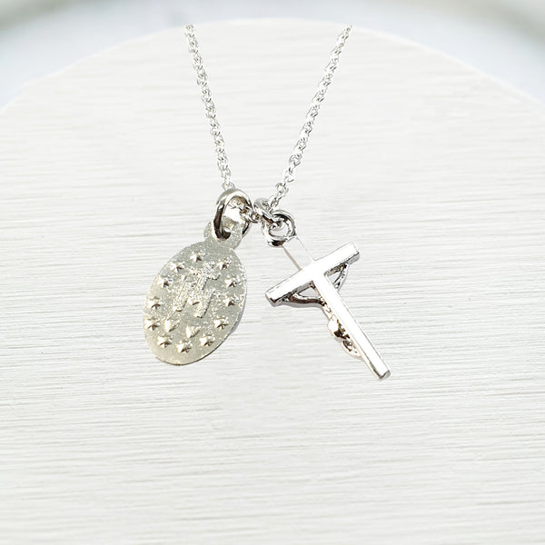 MIRACULOUS MEDAL AND CRUCIFIX CHAIN
