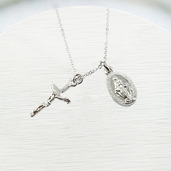 MIRACULOUS MEDAL AND CRUCIFIX CHAIN