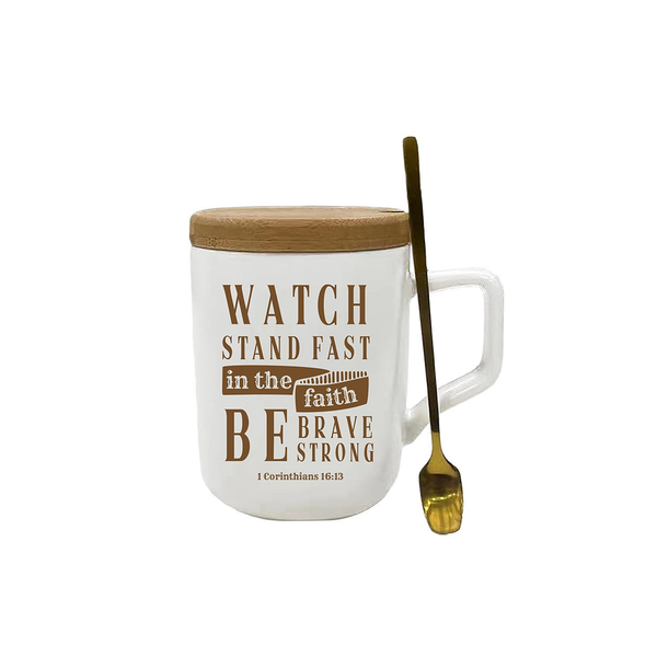 MUGS WITH COVER AND SPOON CATHOLIC GIFTS