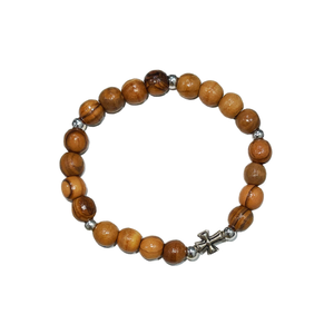 OLIVE WOOD BEAD WITH CROSS BRACELET R6