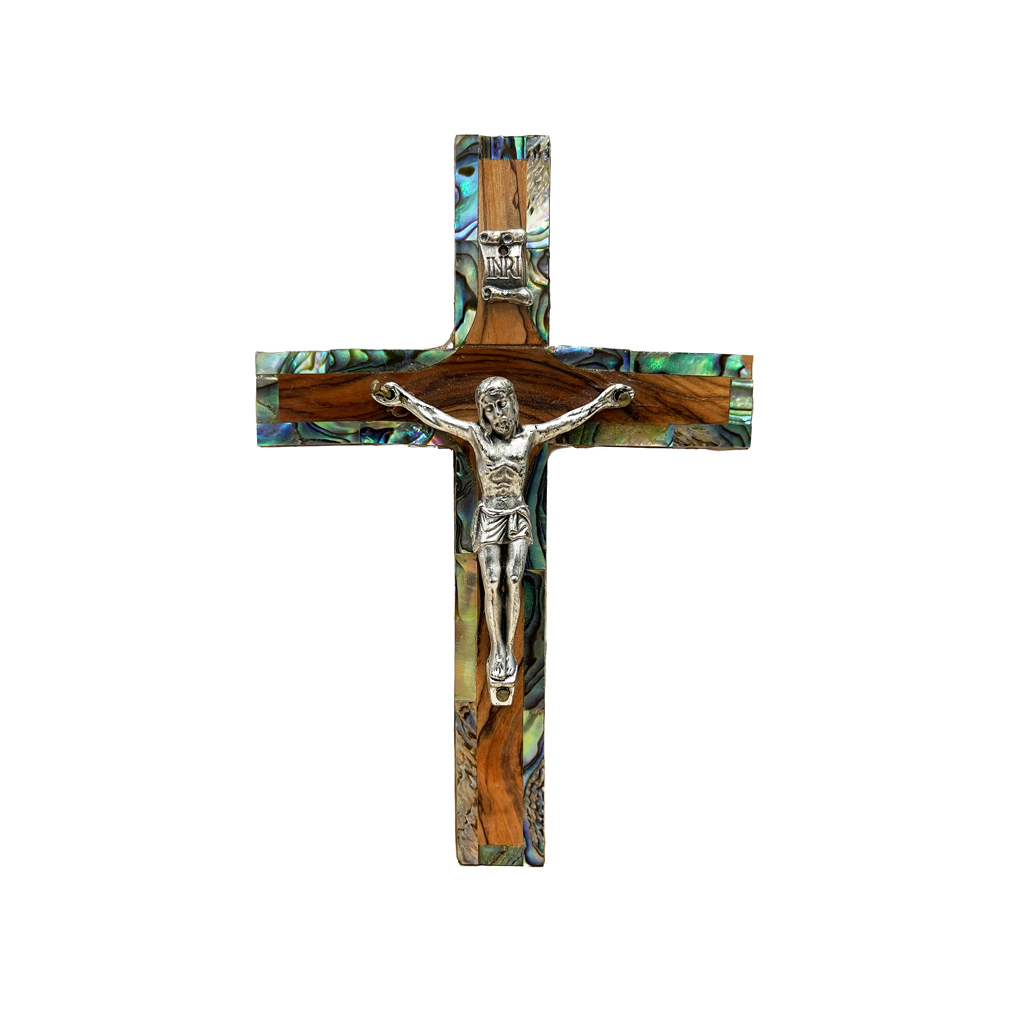 OLIVE WOOD MOTHER-OF-PEARL CRUCIFIX