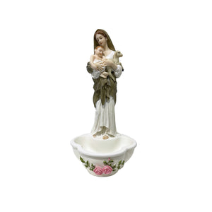 HOLY WATER FONT: MARY WITH BABY JESUS & LAMB
